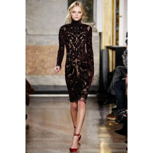 Iconic Emilio Pucci F/W 2011 Bordeaux Velvet-Embroidered Dress IT 44, US 8 - Picture 11 of 11